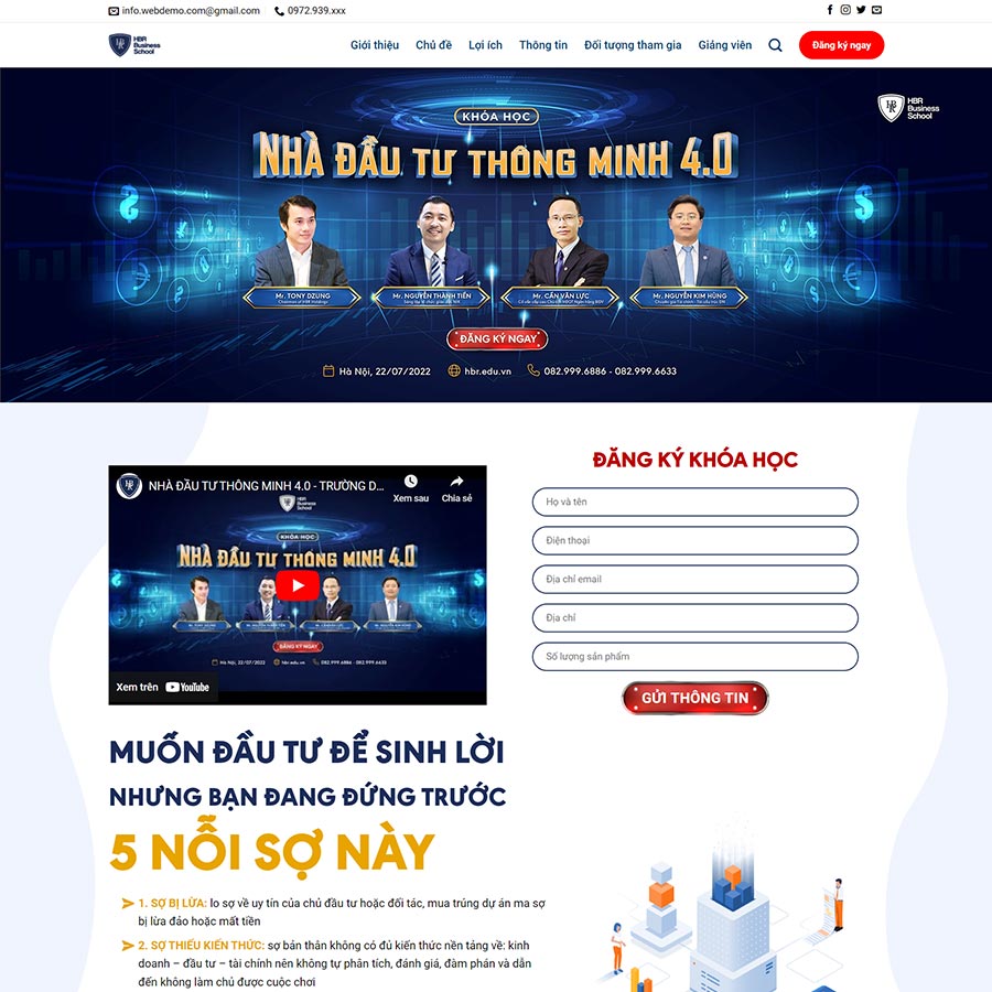 Mẫu web khóa học đầu tư 03 – màn hình 1