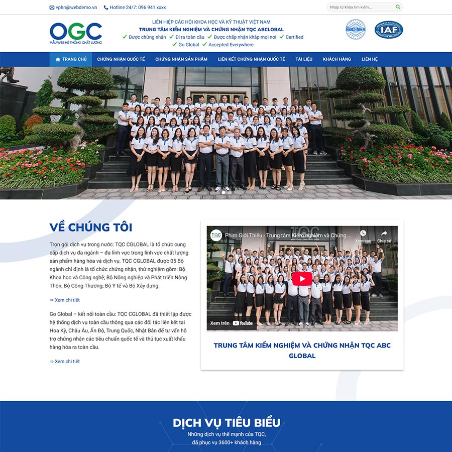 Mẫu web trung tâm chứng nhận và kiểm định 01 – màn hình 1