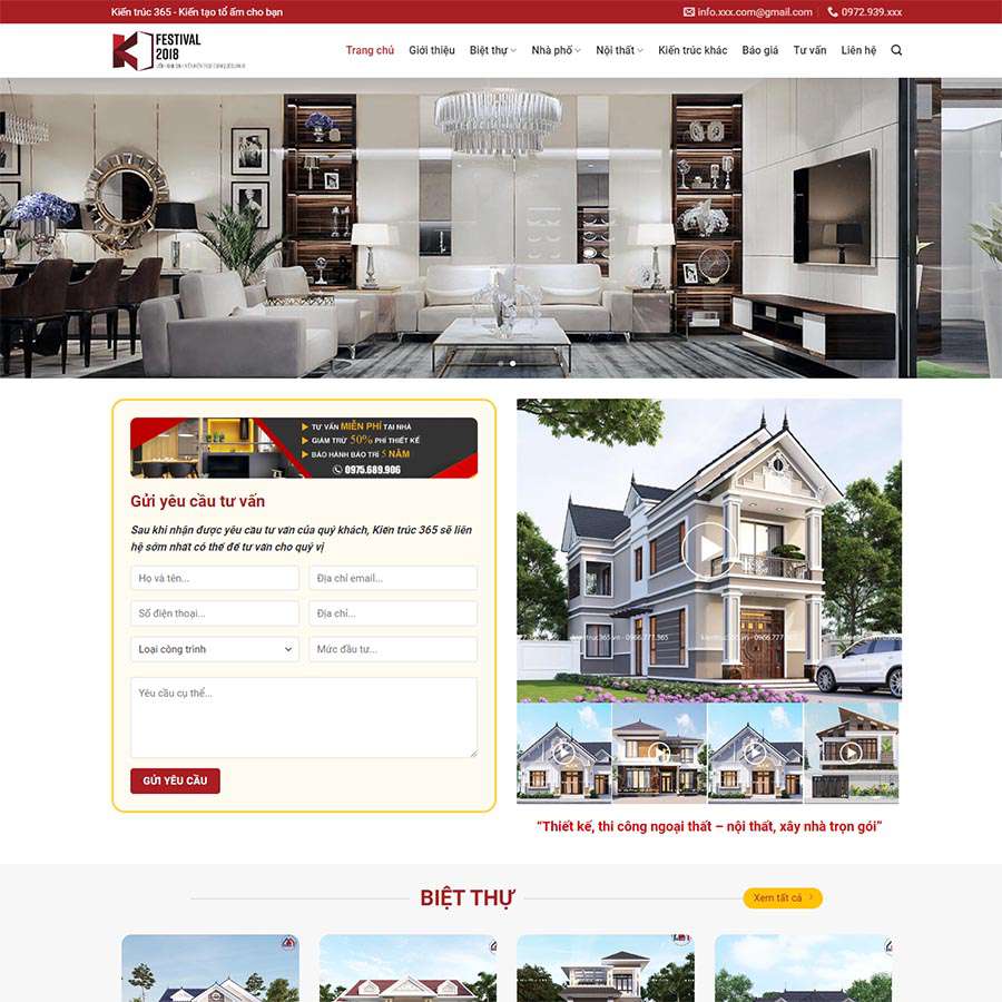 Theme WordPress Công Ty Kiến Trúc 03 – màn hình 1