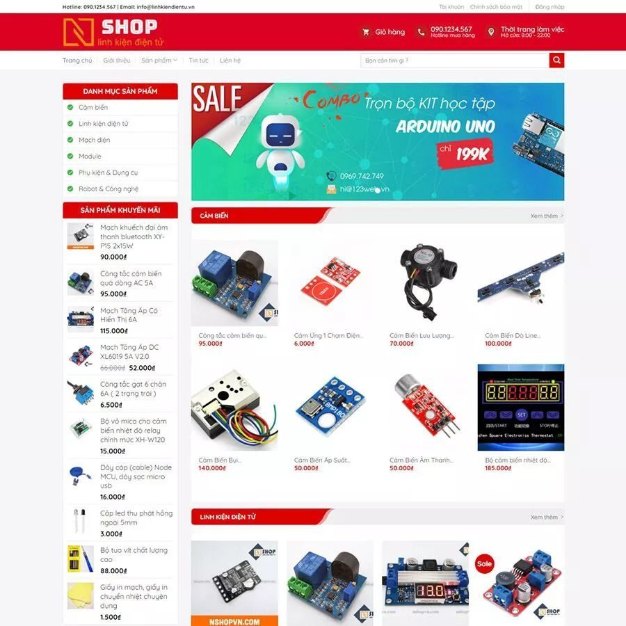 Mẫu web bán linh kiện điện tử – shop online – màn hình 1
