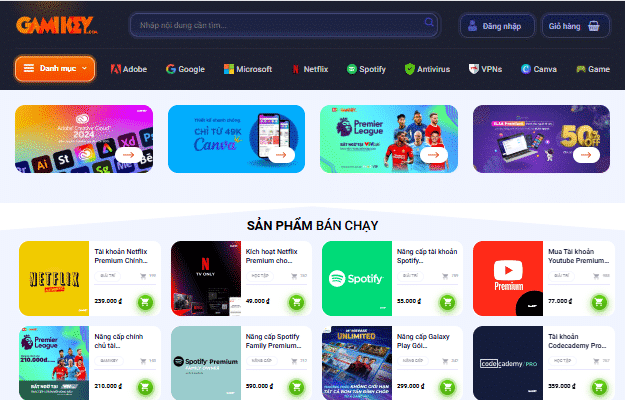 Mẫu web sản phẩm số – mmo – key phần mềm – shop online