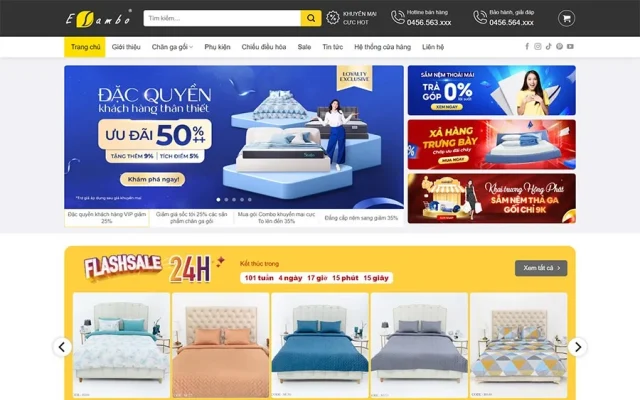 Mẫu web cửa hàng chăn ga gối nệm – nội thất phòng ngủ – shop online