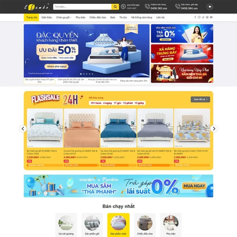 Mẫu web cửa hàng chăn ga gối nệm – nội thất phòng ngủ – shop online