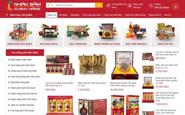 Mẫu web shop dược liệu, nhân sâm 03