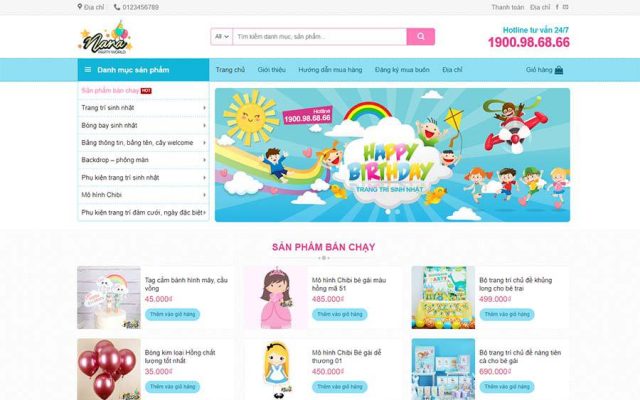 Mẫu web bán phụ kiện trang trí sinh nhật – shop online