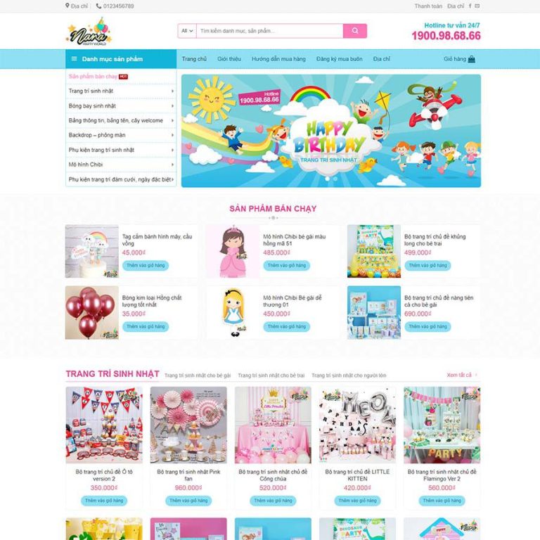 Mẫu web bán phụ kiện trang trí sinh nhật – shop online