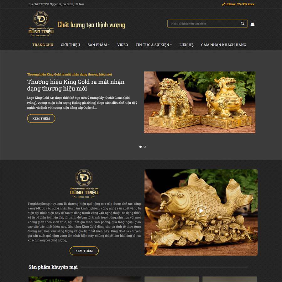Mẫu web bán vật phẩm, phong thủy 01 – màn hình 1