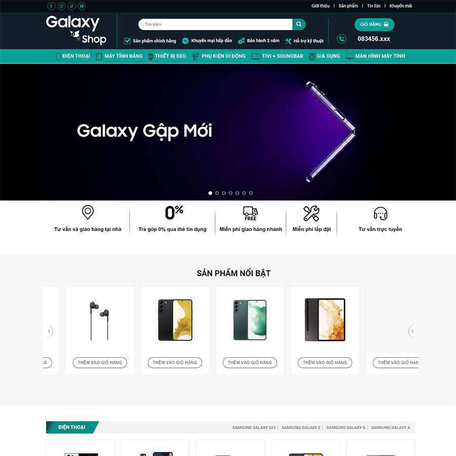 Mẫu web cửa hàng điện thoại di động – shop online – màn hình 1