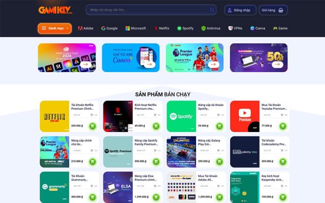 Mẫu web bán tài khoản, phần mềm, key bản quyền 03
