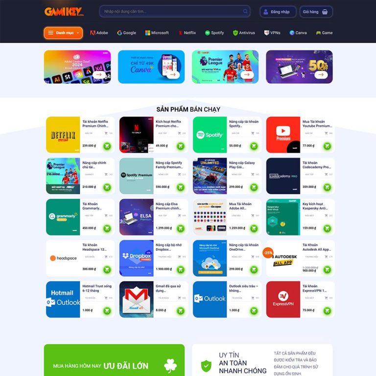 Mẫu web bán tài khoản, phần mềm, key bản quyền 03