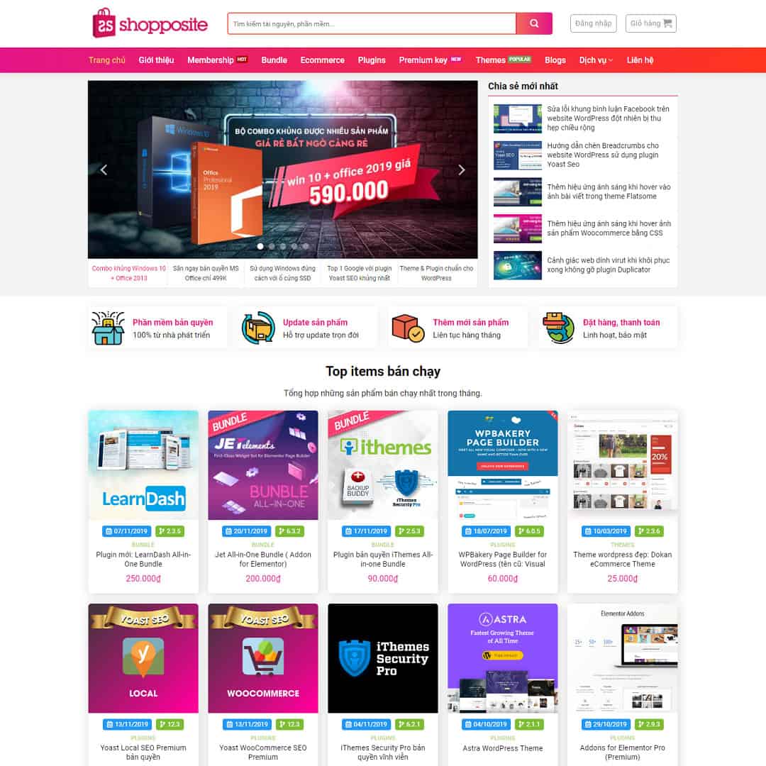 Mẫu web shop bán tài nguyên sản phẩm số mã nguồn – mmo – shop online – màn hình 1