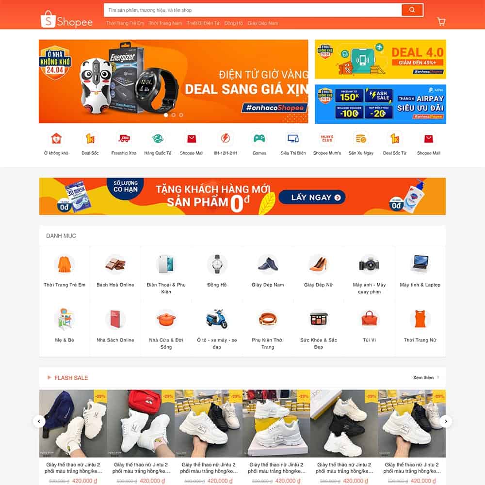 Mẫu web thương mại điện tử – shop online đa ngành – màn hình 1