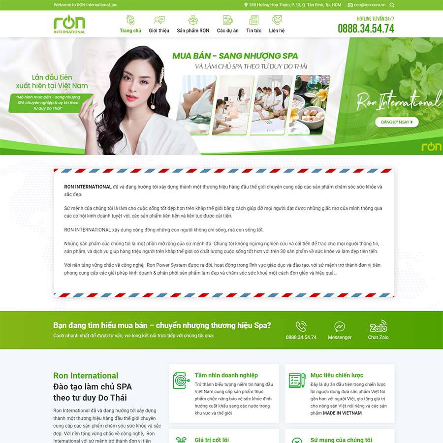 Mẫu web nhượng quyền spa – màn hình 1