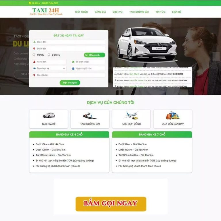 Mẫu web dịch vụ taxi 02 – thuê xe – vận chuyển