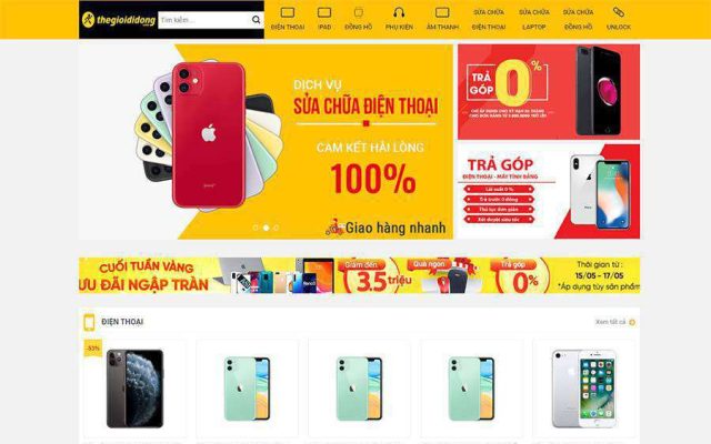 Mẫu web cửa hàng điện thoại thế giới di động – shop online