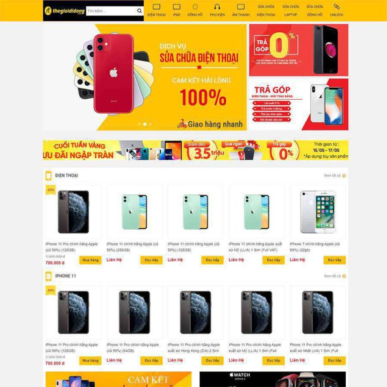 Mẫu web cửa hàng điện thoại thế giới di động – shop online