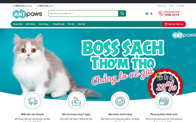 Mẫu web bán đồ chơi, thực phẩm thú cưng 01