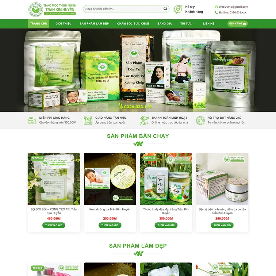 Mẫu web dược phẩm thuốc nam 02 – shop online – màn hình 1