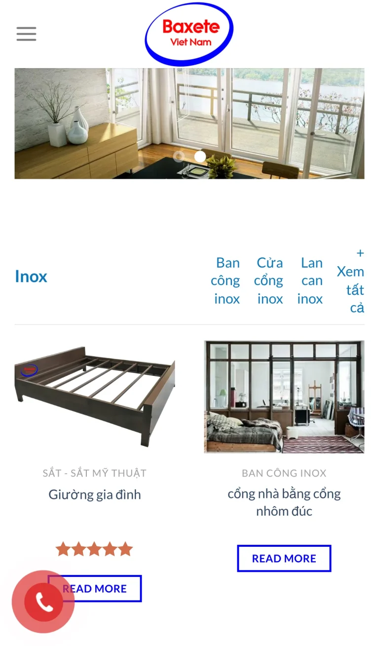 Website Baxete Việt Nam – giao diện điện thoại