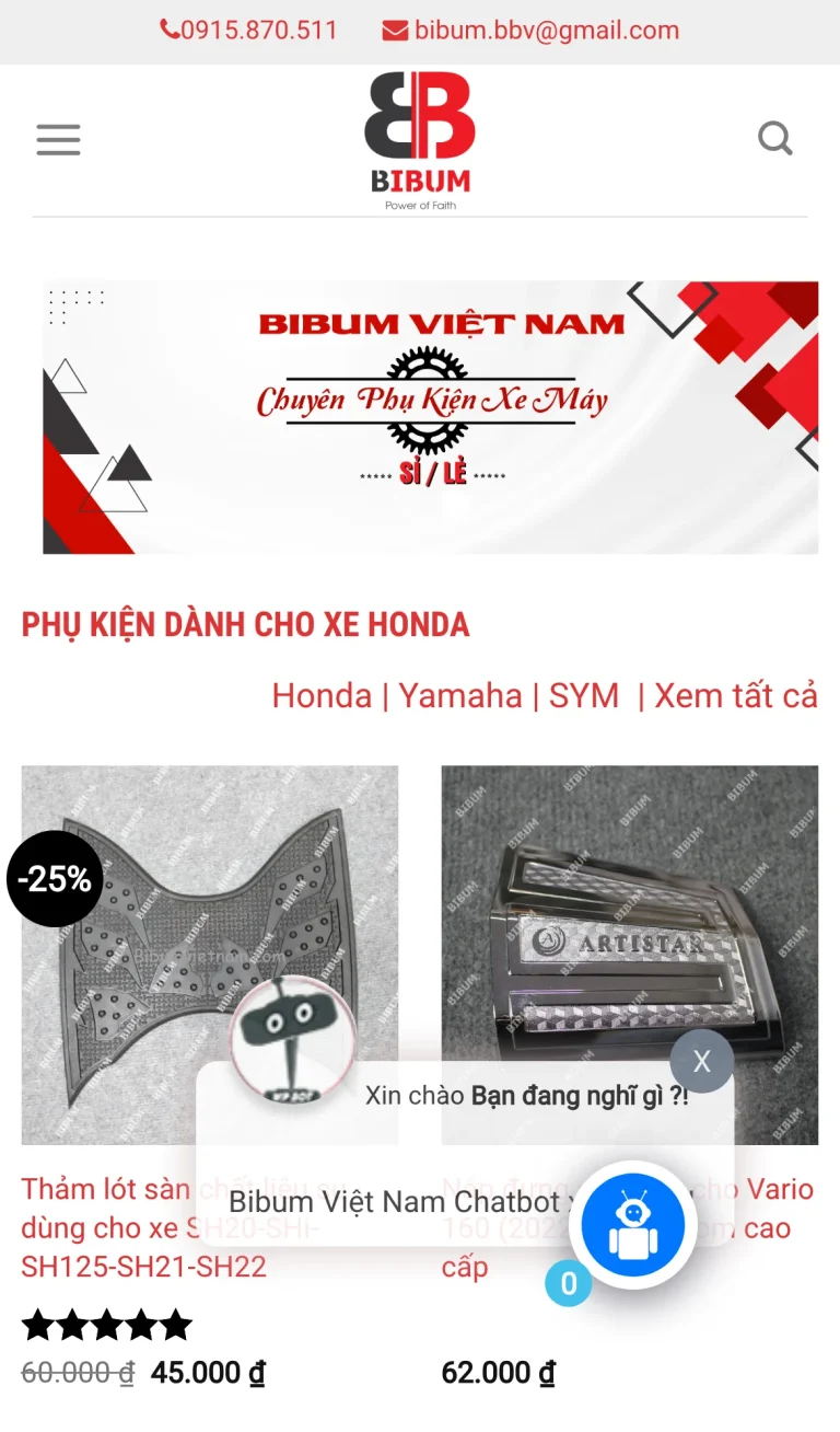 Website Bibum Việt Nam – giao diện điện thoại