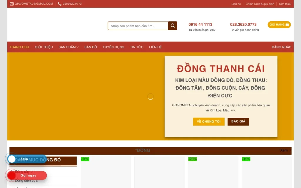 Website Đồng Thanh Cái – giao diện máy tính