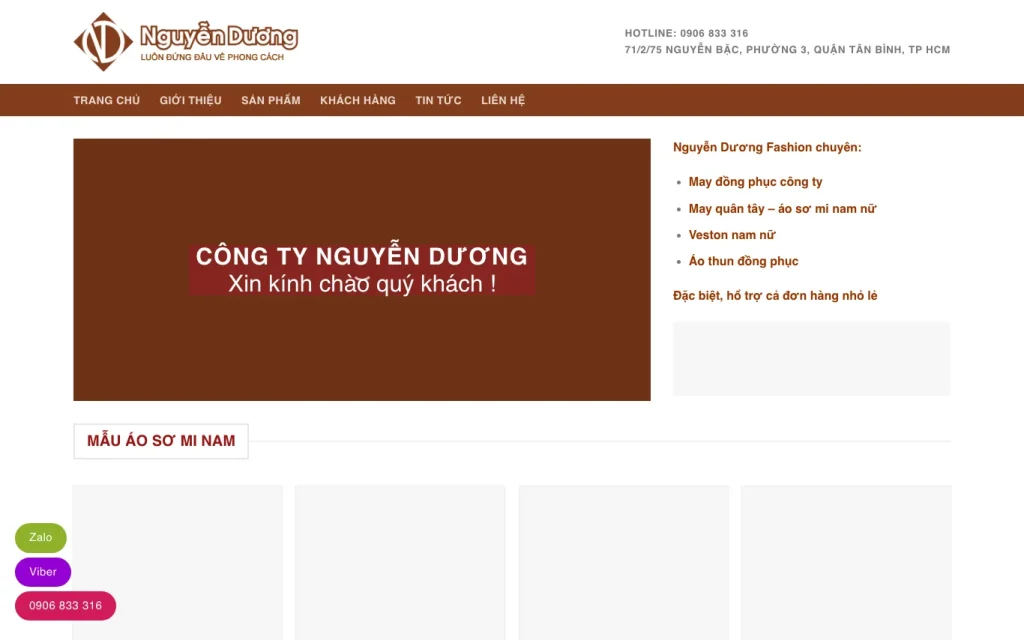 Website Nguyễn Dương Fashion – giao diện máy tính