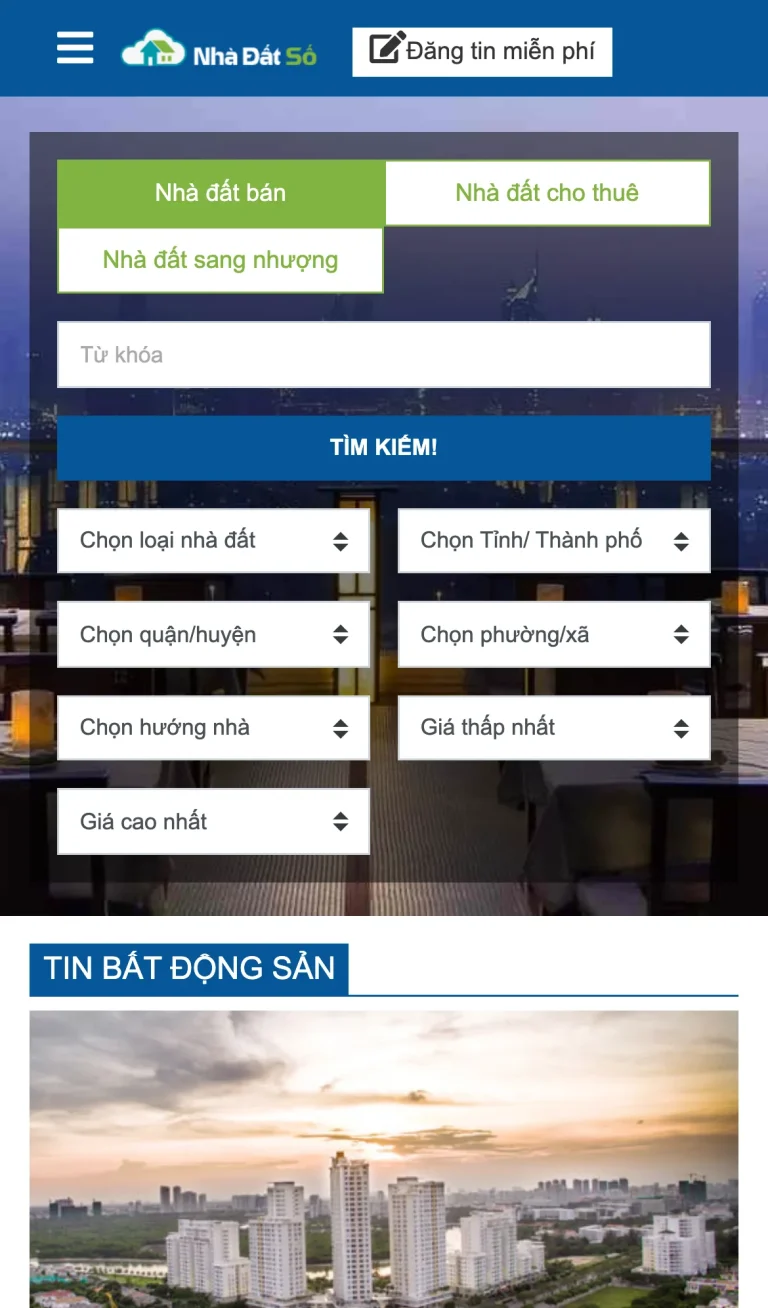 Website Nhà Phố VIP – giao diện điện thoại