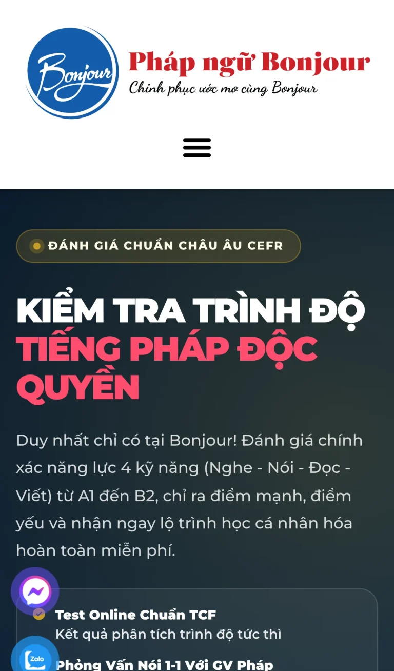 Website Pháp ngữ Bonjour – giao diện điện thoại
