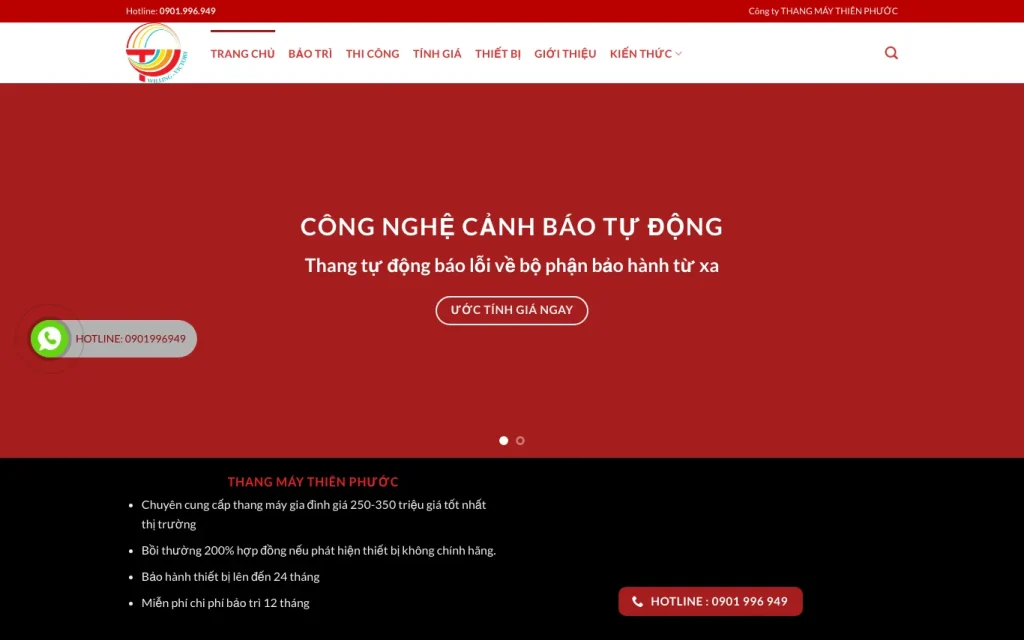 Website Thang máy Thiên Phước – giao diện máy tính
