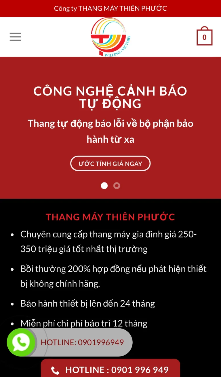 Website Thang máy Thiên Phước – giao diện điện thoại