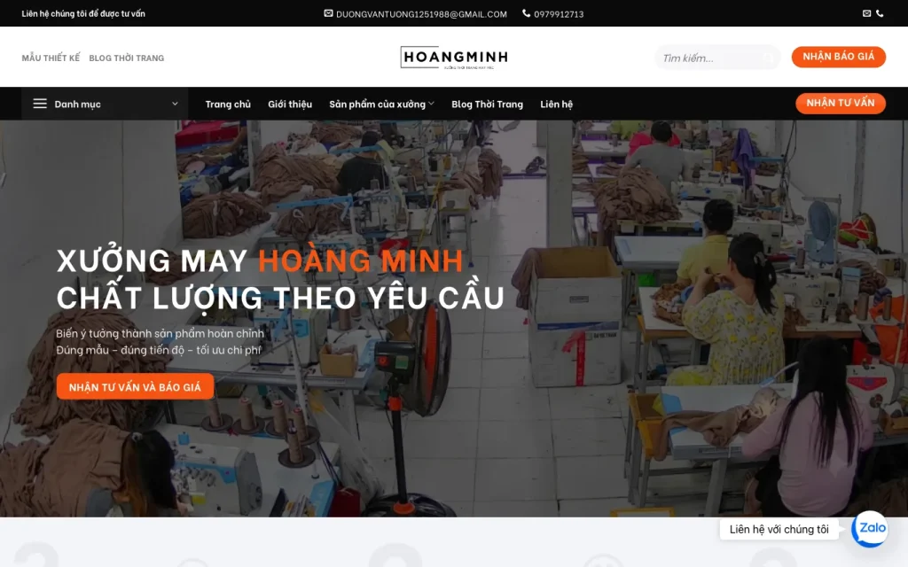 Website Xưởng may Hoàng Minh – giao diện máy tính
